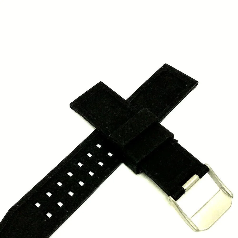 Men's Watch Band Replacement Black Rubber Strap 23mm Lug Silver Tone Buc…